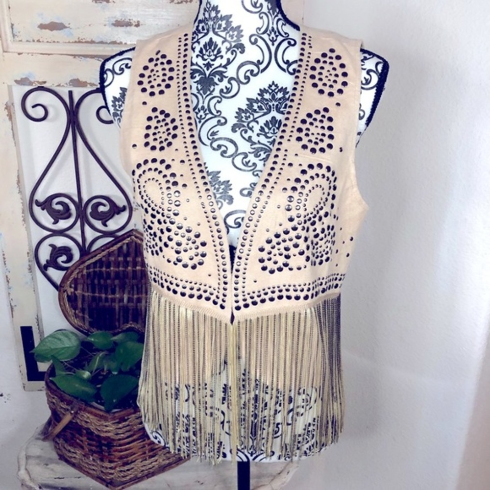 Forever 21 Beige Studded Fringe Vest